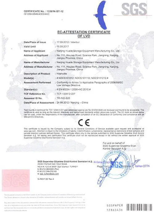 CE certification for shuttle racking