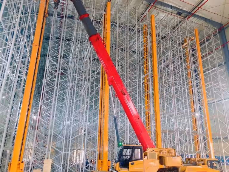 Stacker crane warehouse construction and installation