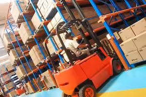 Drive in pallet racking system for high-density pallet storage.