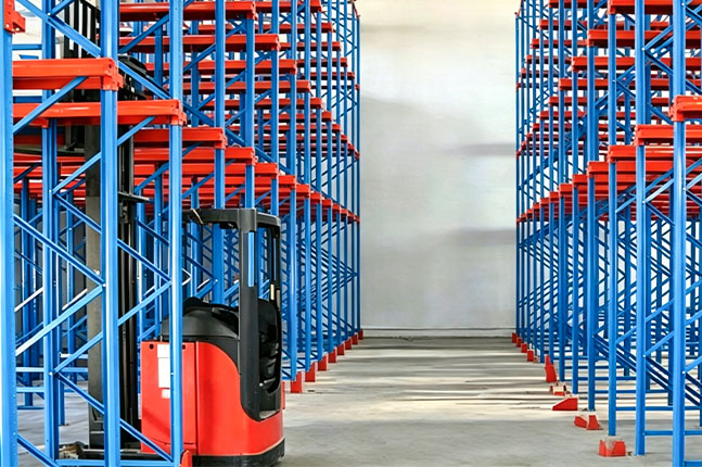 Drive-in pallet racking system designed for high-density pallet storage.