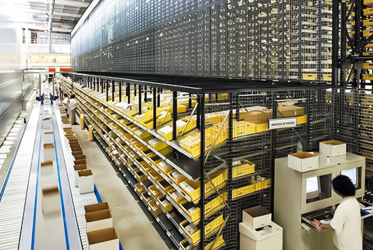 Carton flow rack system with bins and cartons for FIFO warehouse picking