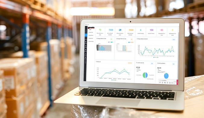 WMS warehouse management system interface showing inventory and warehouse operation data