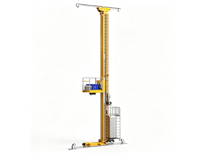 3D model of a tote stacker crane for automated ASRS tote storage and retrieval