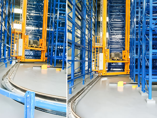 Aisle-Changing Stacker Crane ASRS with Transfer Rails